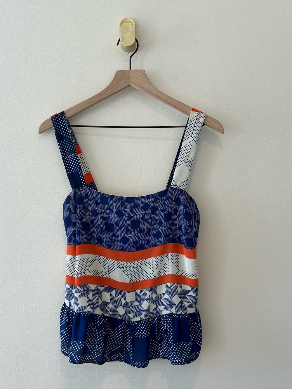 AKIRA Chicago Tank Too Navy and Orange Patterned Geometric